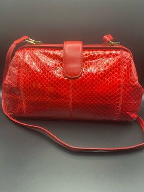 Vintage 80’s Red Leather and Snakeskin Bag